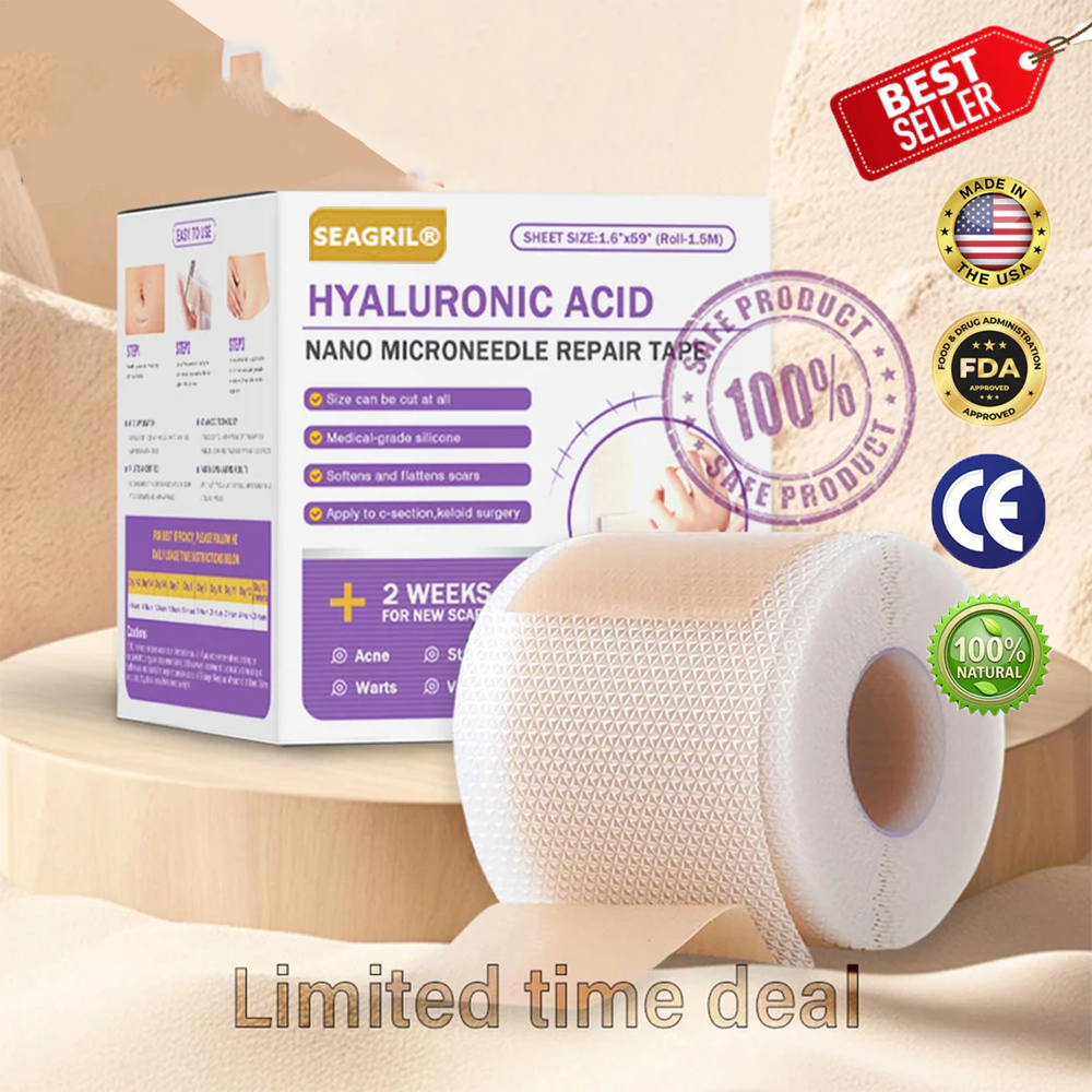 ✅Official Store |SEAGRIL® Hyaluronic Acid Nano Microneedle Repair Tape🏥(Treatment of old and new scars, reduction of surgical scars, stretch marks, keloids, acne, burns, warts, dermatomes and varicose veins)